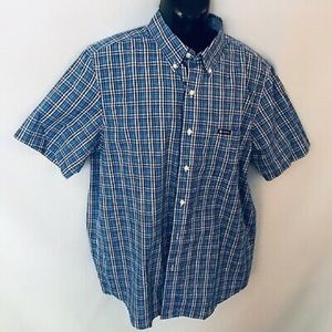 Chaps Shirt Blue Plaid SS Button-Down Sz M